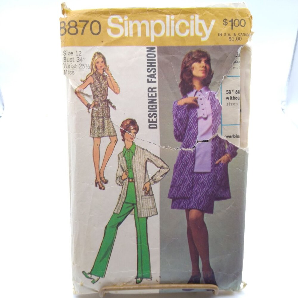 Vintage Sewing PATTERN Simplicity 8870, Misses 1970 Designer Fashion Overblouse